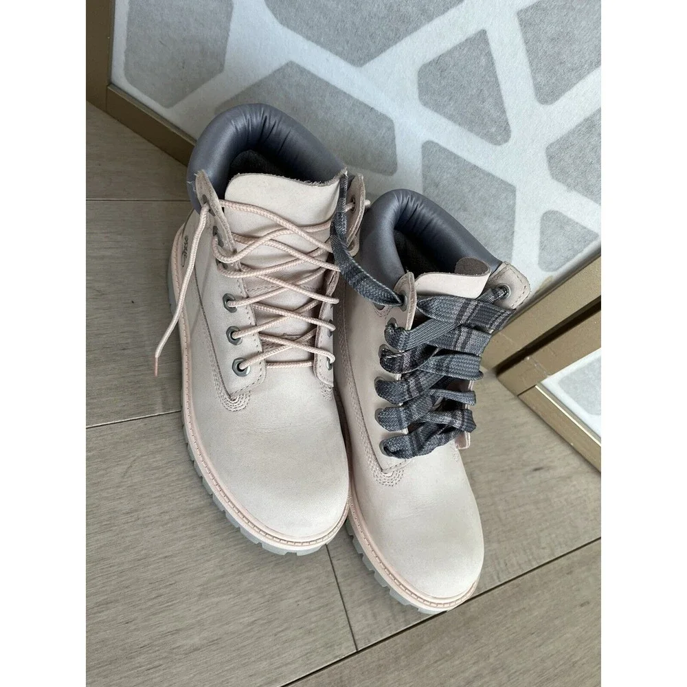 Timberland 6IN Premium Waterproof Sz 4 Junior Big Girls Pink Boots A2F6D Leather
